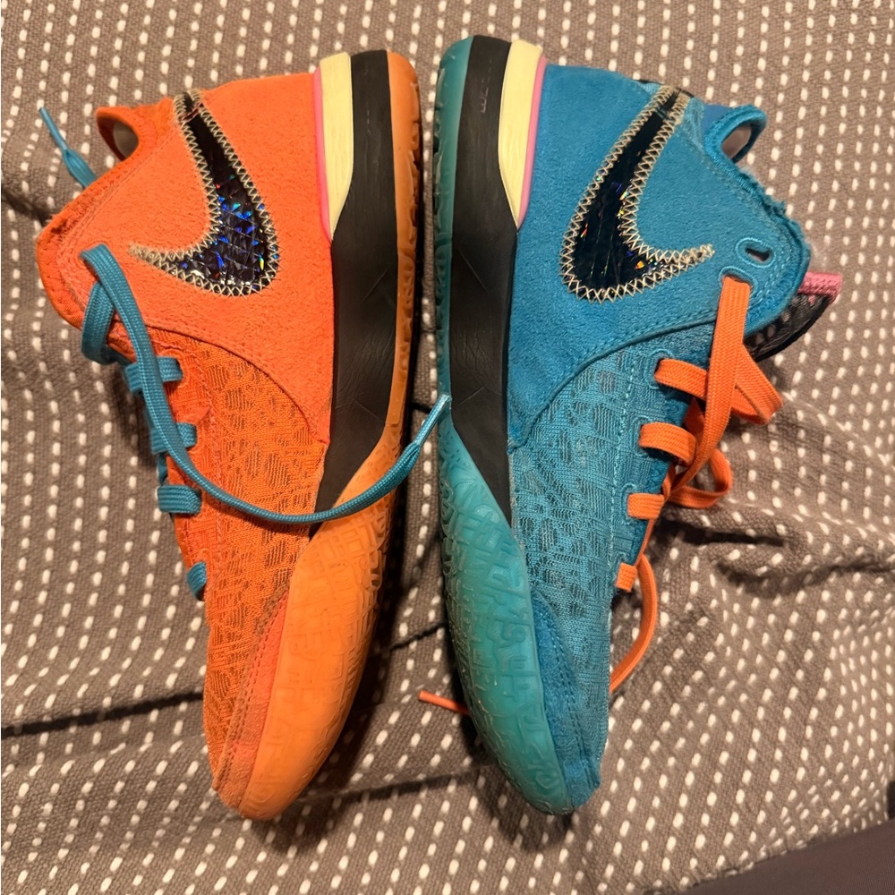 Nike LBJ Dual-Color Athletic Sneakers - Orange & Teal